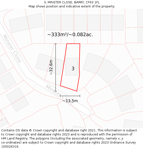 3, MINSTER CLOSE, BARRY, CF63 1FL: Plot and title map