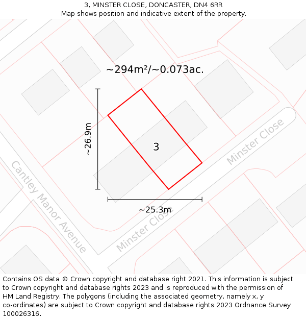 3, MINSTER CLOSE, DONCASTER, DN4 6RR: Plot and title map