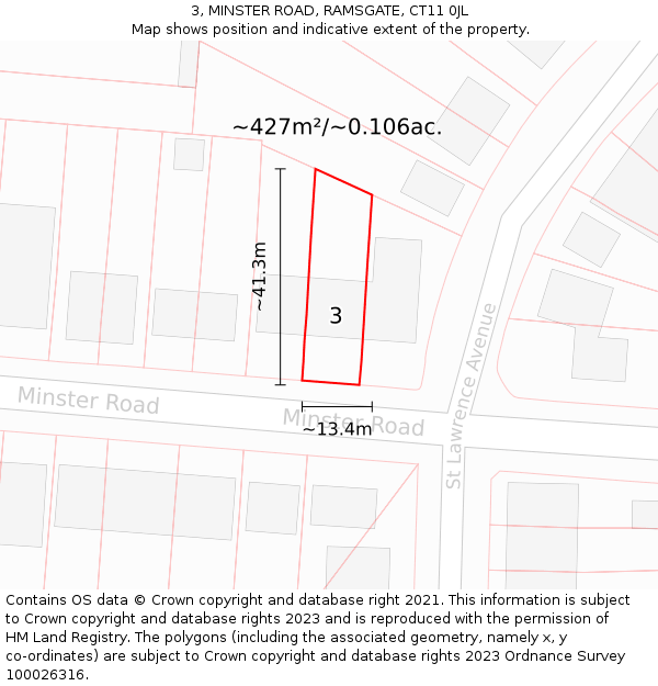 3, MINSTER ROAD, RAMSGATE, CT11 0JL: Plot and title map