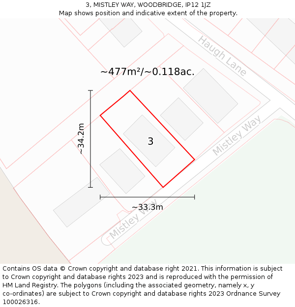 3, MISTLEY WAY, WOODBRIDGE, IP12 1JZ: Plot and title map