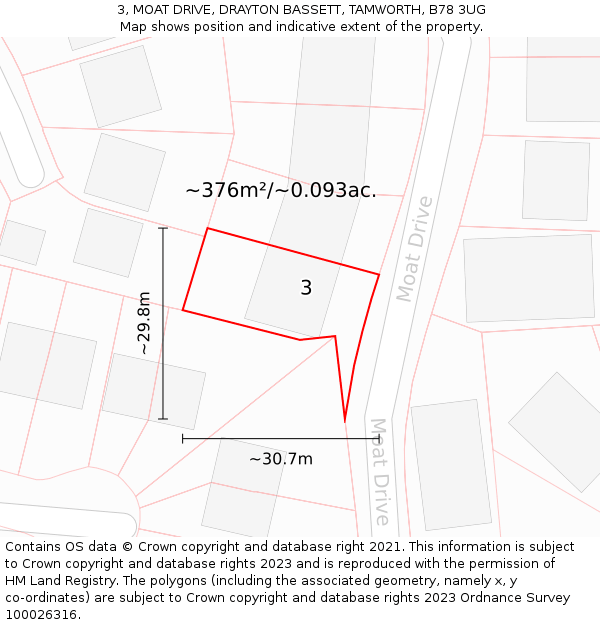 3, MOAT DRIVE, DRAYTON BASSETT, TAMWORTH, B78 3UG: Plot and title map