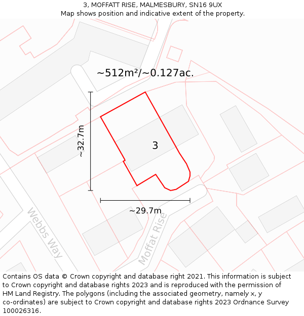 3, MOFFATT RISE, MALMESBURY, SN16 9UX: Plot and title map