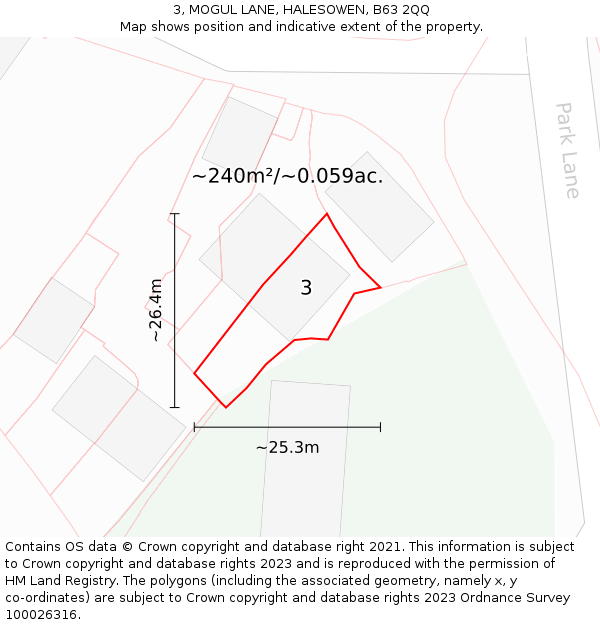 3, MOGUL LANE, HALESOWEN, B63 2QQ: Plot and title map