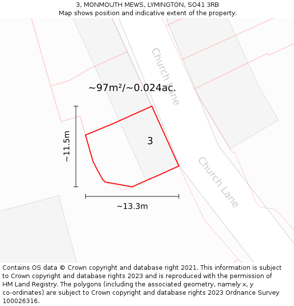 3, MONMOUTH MEWS, LYMINGTON, SO41 3RB: Plot and title map