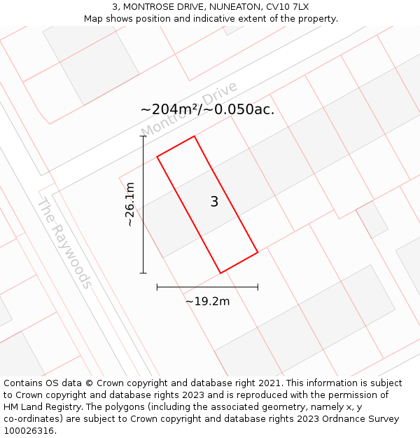 3, MONTROSE DRIVE, NUNEATON, CV10 7LX: Plot and title map