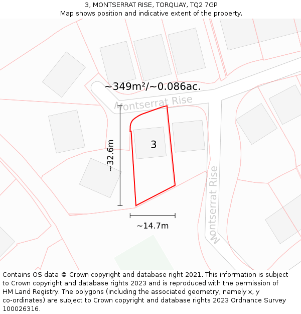 3, MONTSERRAT RISE, TORQUAY, TQ2 7GP: Plot and title map