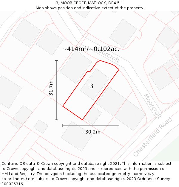 3, MOOR CROFT, MATLOCK, DE4 5LL: Plot and title map