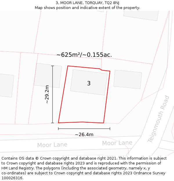 3, MOOR LANE, TORQUAY, TQ2 8NJ: Plot and title map