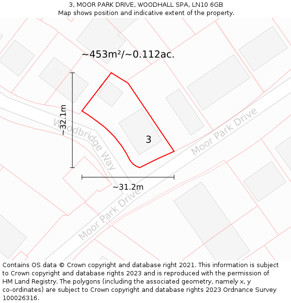 3, MOOR PARK DRIVE, WOODHALL SPA, LN10 6GB: Plot and title map