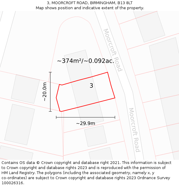 3, MOORCROFT ROAD, BIRMINGHAM, B13 8LT: Plot and title map