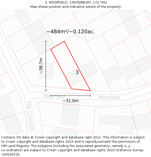 3, MOORFIELD, CANTERBURY, CT2 7AN: Plot and title map