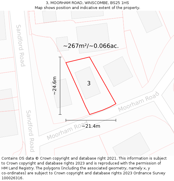 3, MOORHAM ROAD, WINSCOMBE, BS25 1HS: Plot and title map