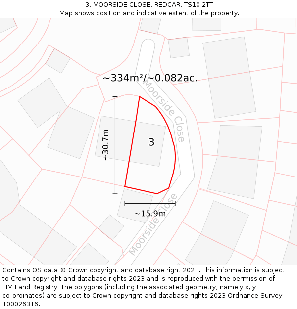 3, MOORSIDE CLOSE, REDCAR, TS10 2TT: Plot and title map