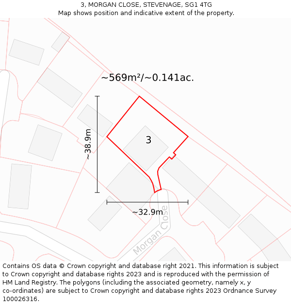 3, MORGAN CLOSE, STEVENAGE, SG1 4TG: Plot and title map