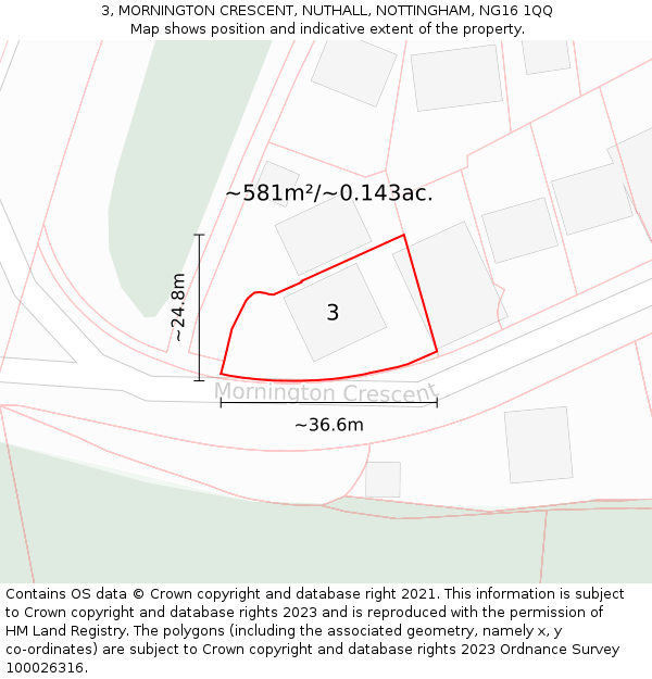 3, MORNINGTON CRESCENT, NUTHALL, NOTTINGHAM, NG16 1QQ: Plot and title map