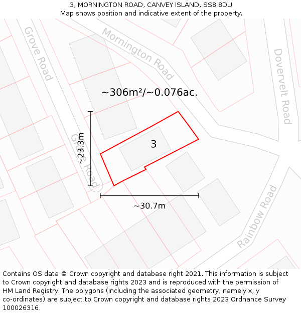 3, MORNINGTON ROAD, CANVEY ISLAND, SS8 8DU: Plot and title map