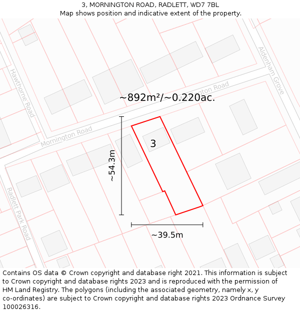 3, MORNINGTON ROAD, RADLETT, WD7 7BL: Plot and title map