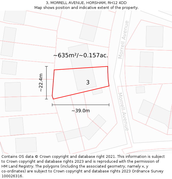 3, MORRELL AVENUE, HORSHAM, RH12 4DD: Plot and title map