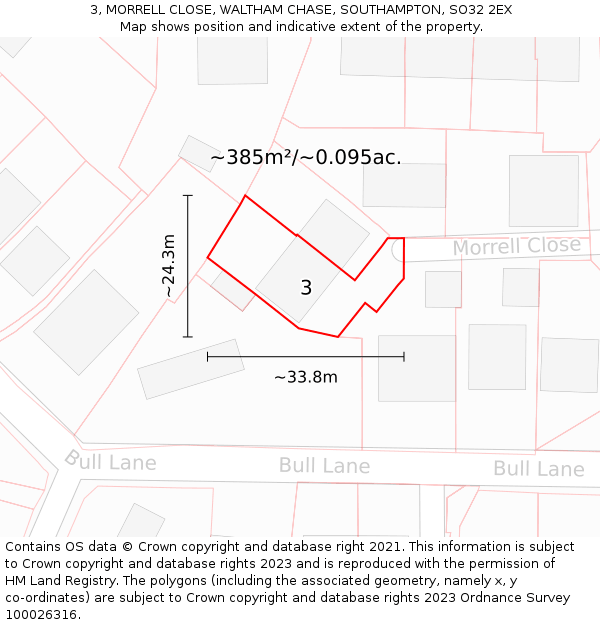 3, MORRELL CLOSE, WALTHAM CHASE, SOUTHAMPTON, SO32 2EX: Plot and title map