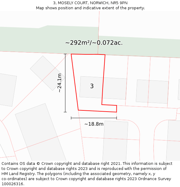 3, MOSELY COURT, NORWICH, NR5 9PN: Plot and title map