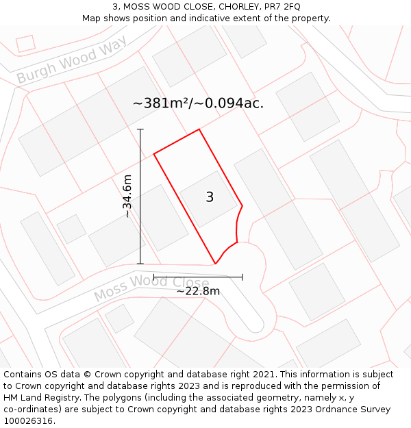 3, MOSS WOOD CLOSE, CHORLEY, PR7 2FQ: Plot and title map