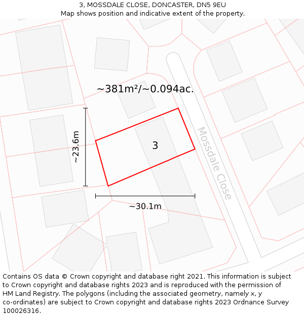 3, MOSSDALE CLOSE, DONCASTER, DN5 9EU: Plot and title map