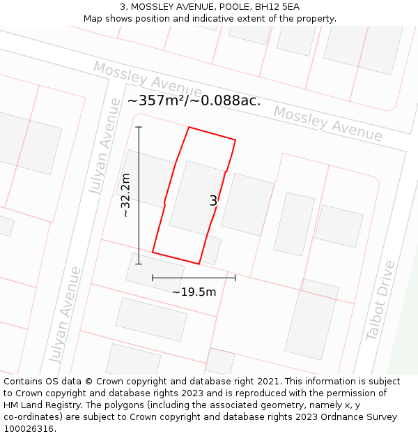 3, MOSSLEY AVENUE, POOLE, BH12 5EA: Plot and title map