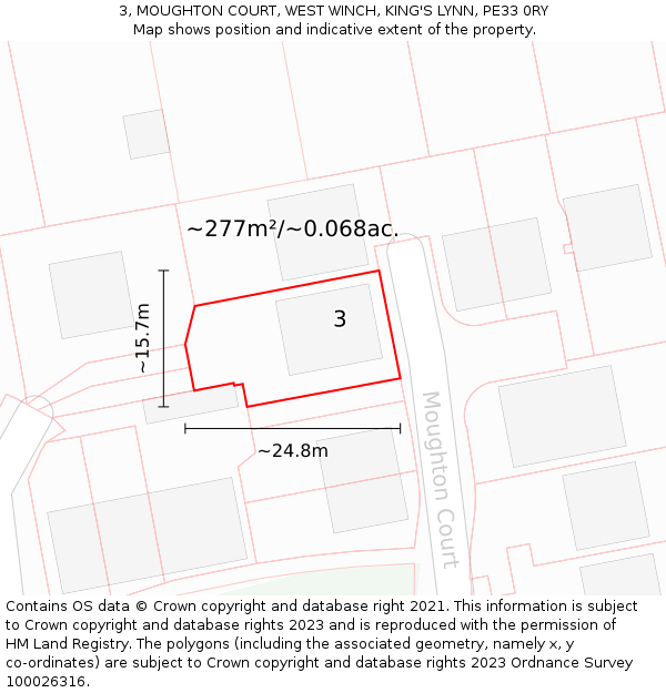 3, MOUGHTON COURT, WEST WINCH, KING'S LYNN, PE33 0RY: Plot and title map