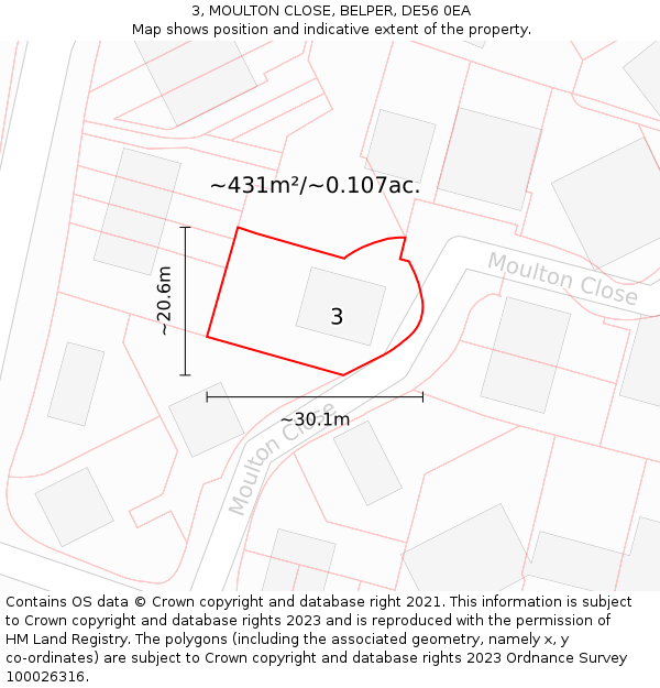 3, MOULTON CLOSE, BELPER, DE56 0EA: Plot and title map