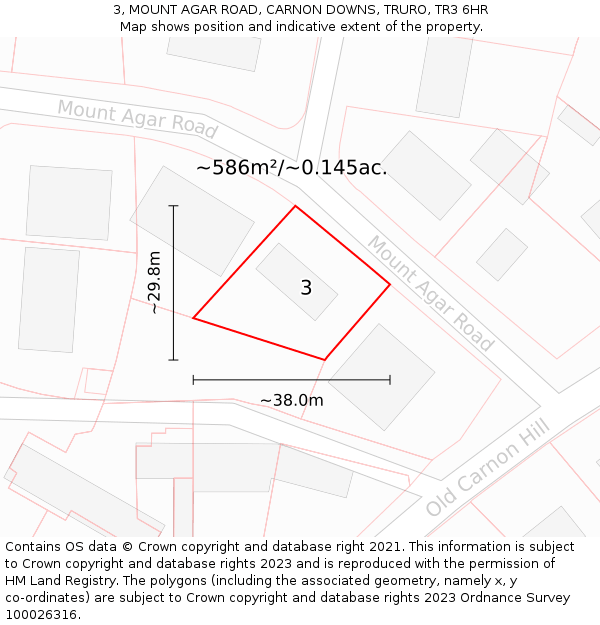 3, MOUNT AGAR ROAD, CARNON DOWNS, TRURO, TR3 6HR: Plot and title map