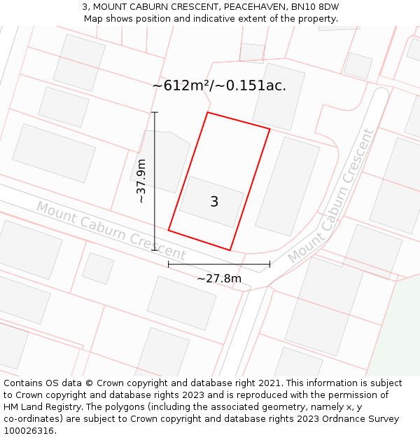 3, MOUNT CABURN CRESCENT, PEACEHAVEN, BN10 8DW: Plot and title map