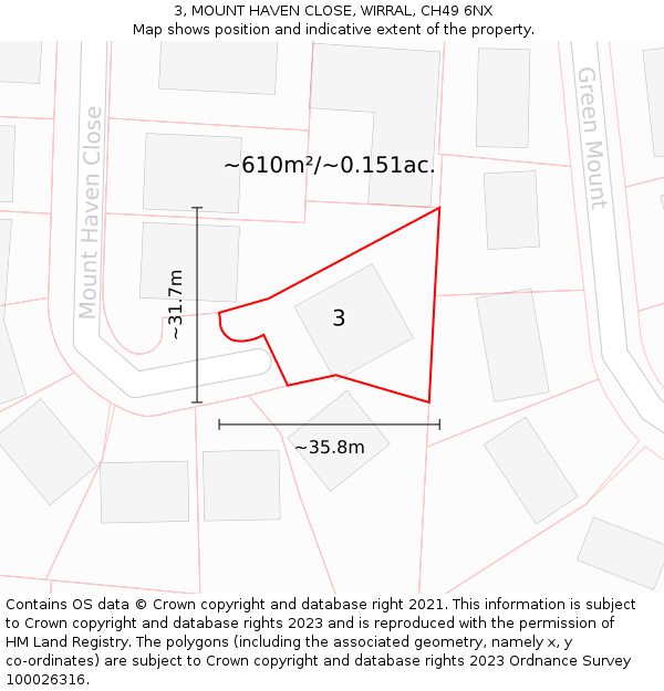 3, MOUNT HAVEN CLOSE, WIRRAL, CH49 6NX: Plot and title map