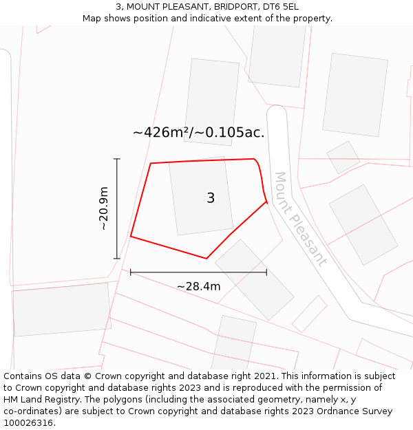 3, MOUNT PLEASANT, BRIDPORT, DT6 5EL: Plot and title map