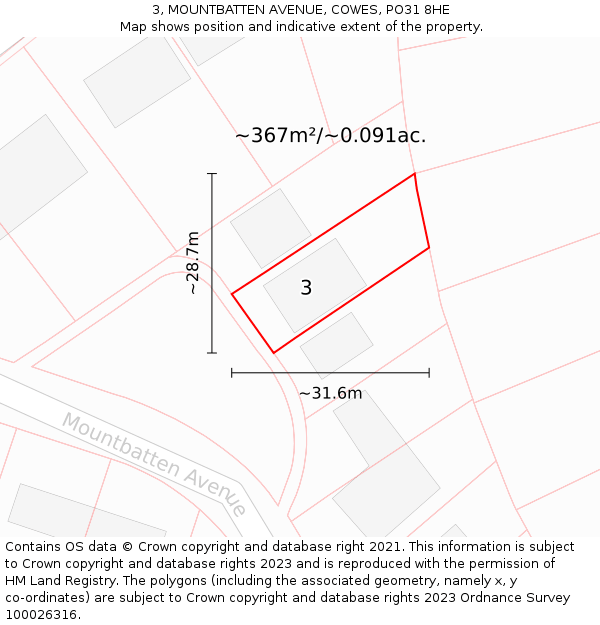 3, MOUNTBATTEN AVENUE, COWES, PO31 8HE: Plot and title map