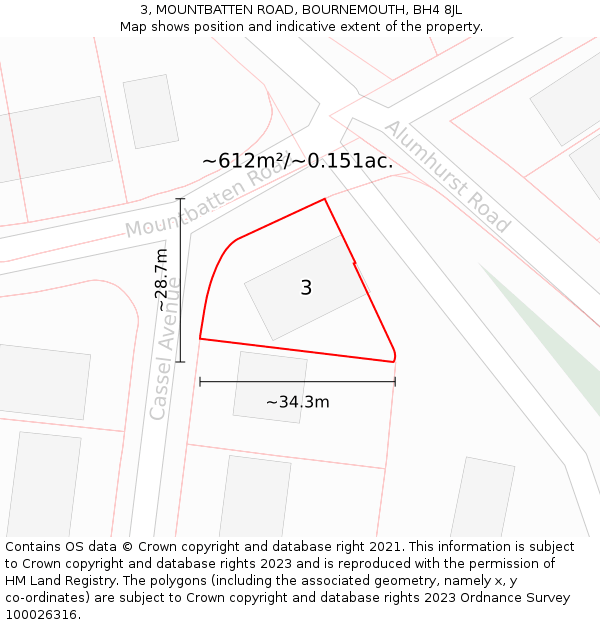 3, MOUNTBATTEN ROAD, BOURNEMOUTH, BH4 8JL: Plot and title map