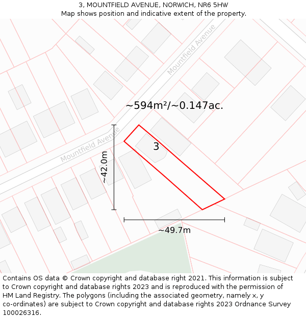 3, MOUNTFIELD AVENUE, NORWICH, NR6 5HW: Plot and title map