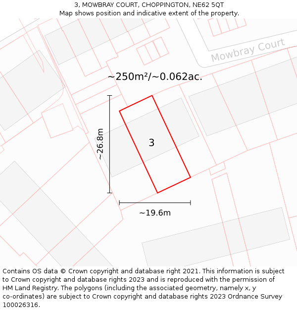 3, MOWBRAY COURT, CHOPPINGTON, NE62 5QT: Plot and title map