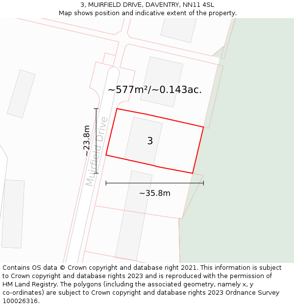 3, MUIRFIELD DRIVE, DAVENTRY, NN11 4SL: Plot and title map
