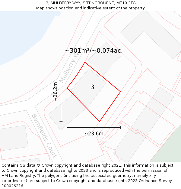 3, MULBERRY WAY, SITTINGBOURNE, ME10 3TG: Plot and title map