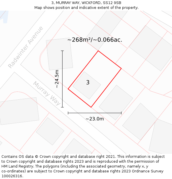 3, MURRAY WAY, WICKFORD, SS12 9SB: Plot and title map