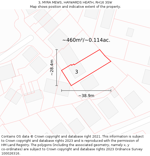 3, MYRA MEWS, HAYWARDS HEATH, RH16 3SW: Plot and title map