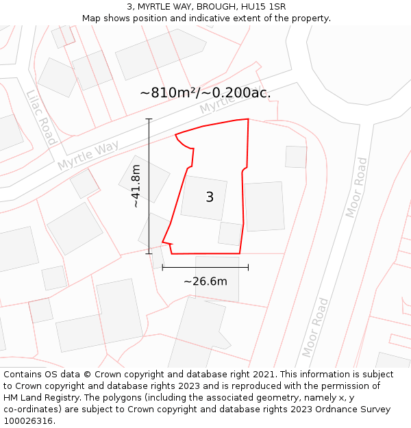 3, MYRTLE WAY, BROUGH, HU15 1SR: Plot and title map
