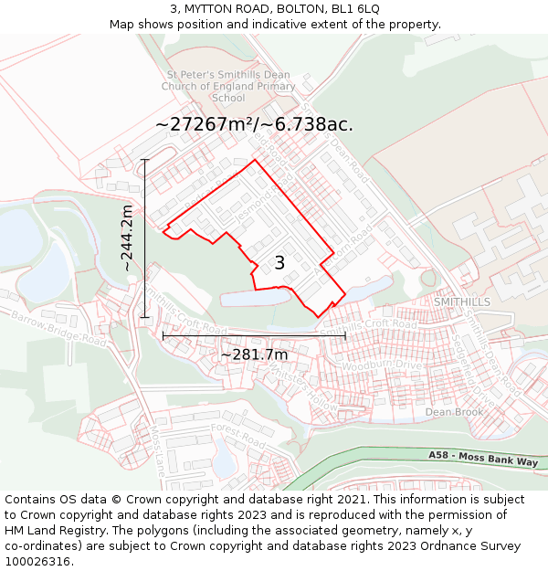 3, MYTTON ROAD, BOLTON, BL1 6LQ: Plot and title map