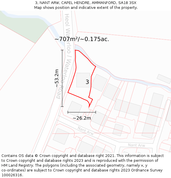 3, NANT ARW, CAPEL HENDRE, AMMANFORD, SA18 3SX: Plot and title map