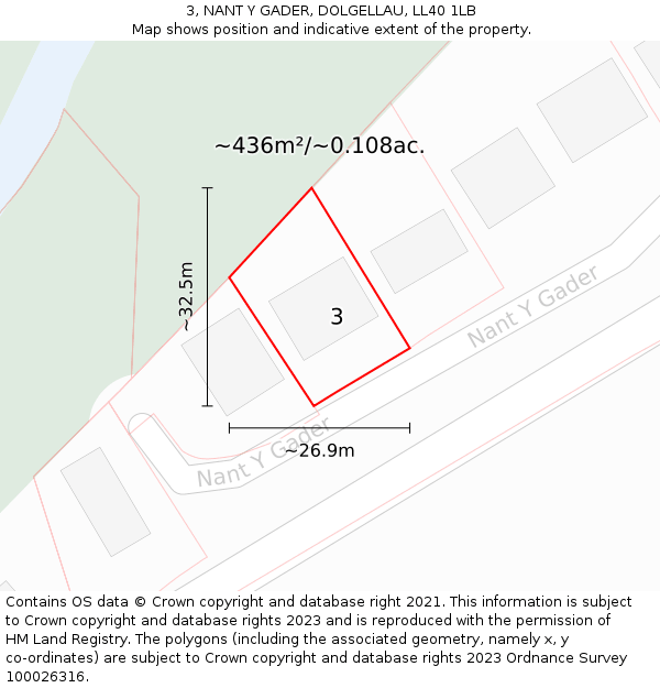 3, NANT Y GADER, DOLGELLAU, LL40 1LB: Plot and title map