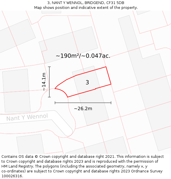 3, NANT Y WENNOL, BRIDGEND, CF31 5DB: Plot and title map