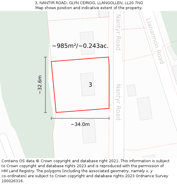 3, NANTYR ROAD, GLYN CEIRIOG, LLANGOLLEN, LL20 7NG: Plot and title map