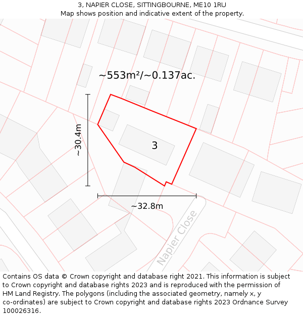 3, NAPIER CLOSE, SITTINGBOURNE, ME10 1RU: Plot and title map