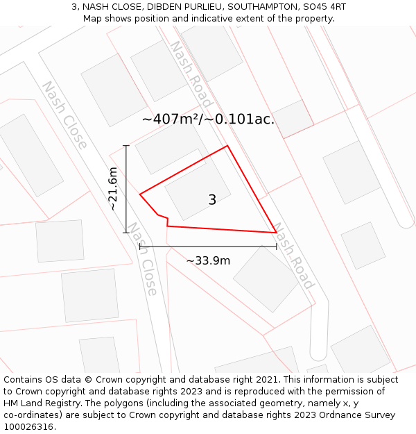 3, NASH CLOSE, DIBDEN PURLIEU, SOUTHAMPTON, SO45 4RT: Plot and title map