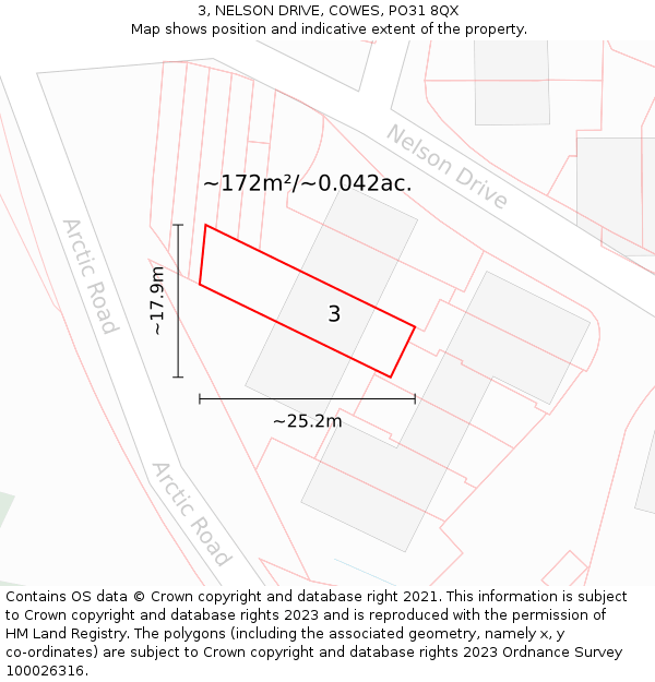 3, NELSON DRIVE, COWES, PO31 8QX: Plot and title map